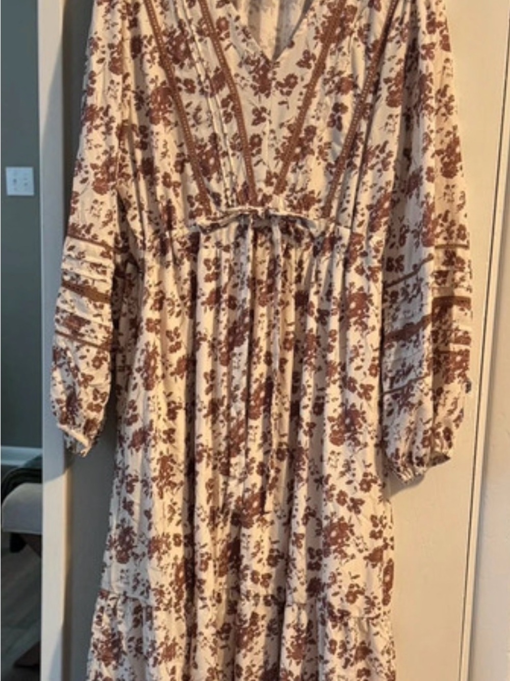 Polagram Cream Maxi Dress with Brown Floral Print